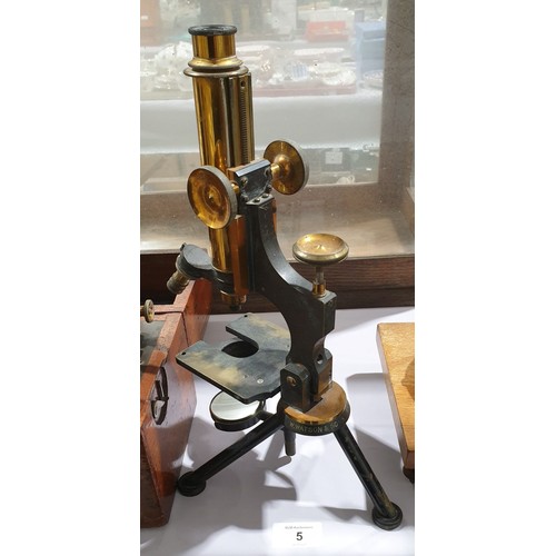 5 - An antique microscope, maker W. Watson and Sons, height 13