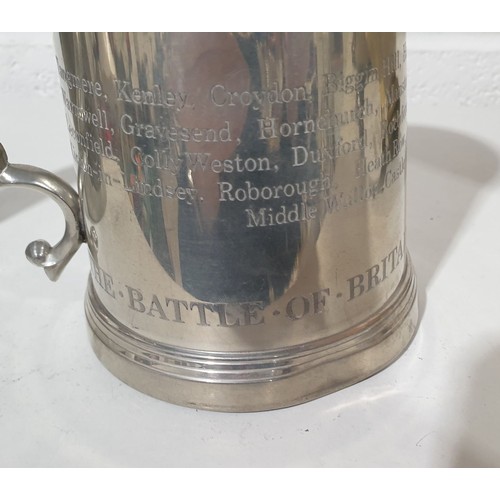 254 - A pewter tankard commemorating the Battle of Britain engraved with the name of 