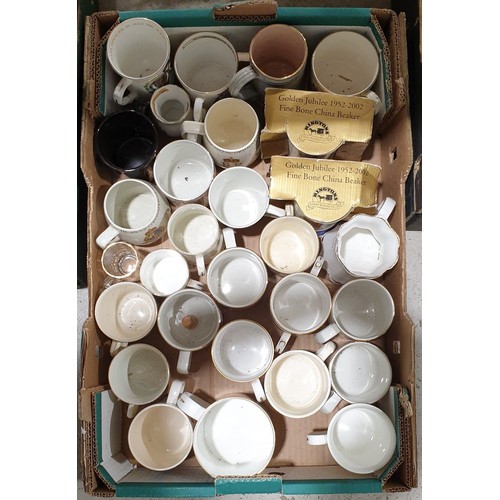 61 - A box of royal commemorative mugs. No in-house shipping. Please arrange collection or your own packe... 