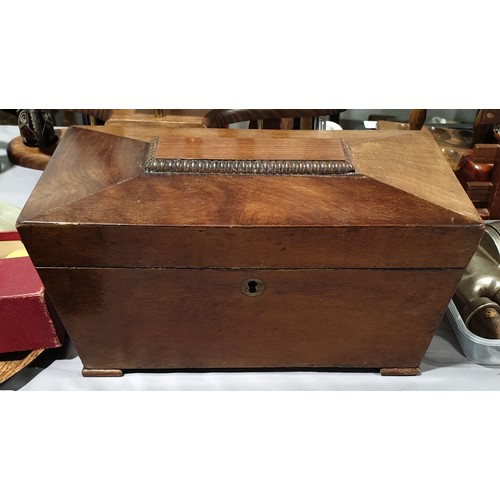 32 - A 19th century sarcophagus shaped tea caddy, width 11