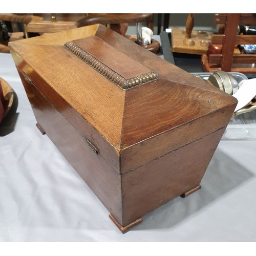 32 - A 19th century sarcophagus shaped tea caddy, width 11