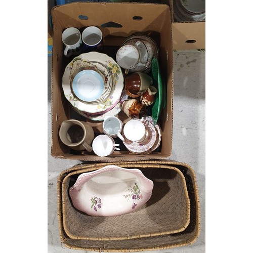 186 - A box of ceramics and two baskets. No shipping. Arrange collection or your own packer and shipper pl... 