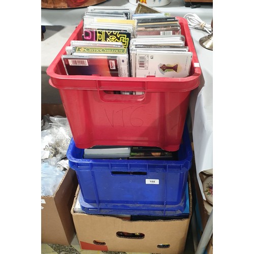 188 - Three boxes of DVDs and CDs. No shipping. Arrange collection or your own packer and shipper please.