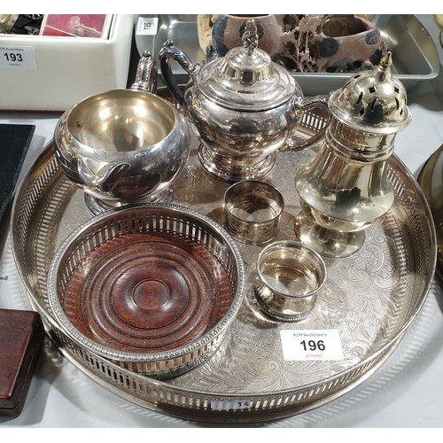 196 - Metal ware including the tray.

UK shipping £14.