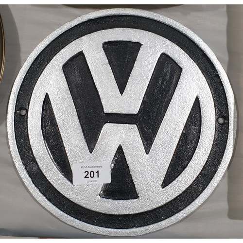 201 - Cast iron Volkswagen plaque, diameter 6.25