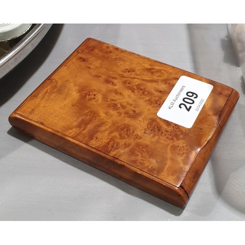 209 - A vintage burr walnut card case, length 4.5