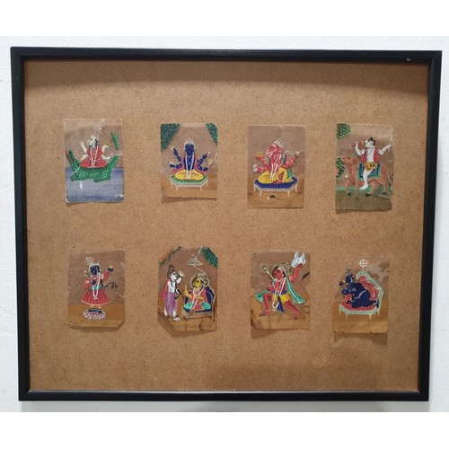 219 - A 19th century set of eight paintings each depicting an Indian God, painted on mica, each 3.5