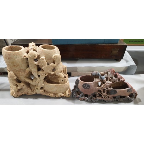 195 - Two soap stone carvings, the tallest 6.5