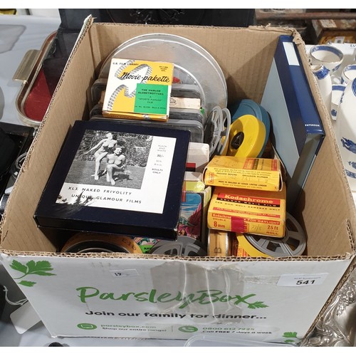 541 - A box of 8mm film stock and films including The Harlem Globe Trotters.

UK shipping £14.