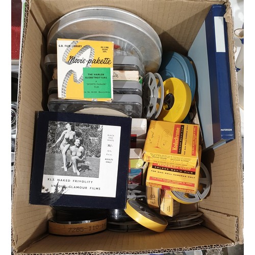 541 - A box of 8mm film stock and films including The Harlem Globe Trotters.

UK shipping £14.