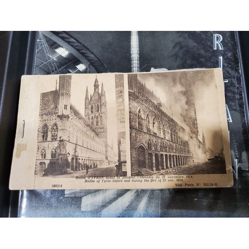 36 - A vintage set of postcards of Ypres depicting views of before and after World War II bombardment tog... 