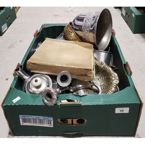 49 - A box of metal ware. No Shipping. Arrange collection or your own packer and shipper, please.