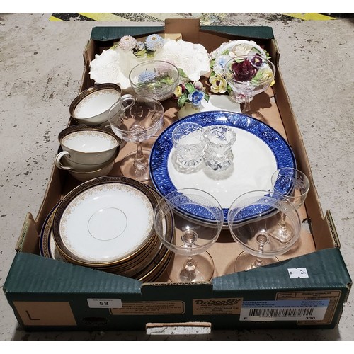 58 - A box of glass and china including Crown Chelsea. No Shipping. Arrange collection or your own packer... 