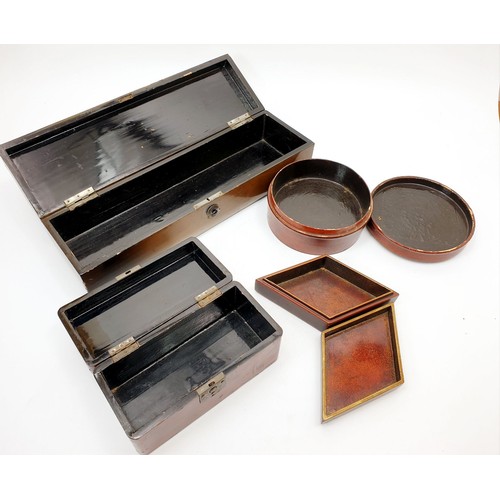 92 - Antique Japanese lacquer boxes and a bow. No shipping. Arrange collection or your own packer and shi... 