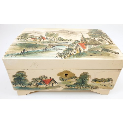 121 - Two vintage musical Japanese lacquered jewellery boxes, the widest 11