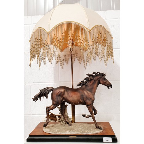 160 - A Florence table lamp with a ceramic figure of a horse, height including shade 28