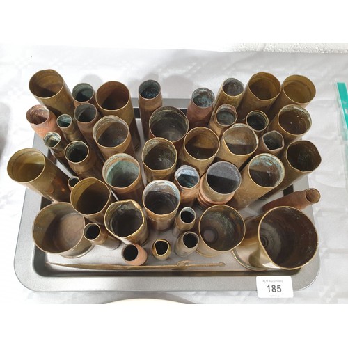 185 - A selection of brass shell cases including World War II, the tallest 4.25