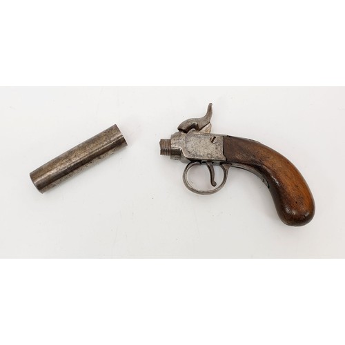 277 - A mid 19th century turn-off barrel percussion pocket pistol, length 7