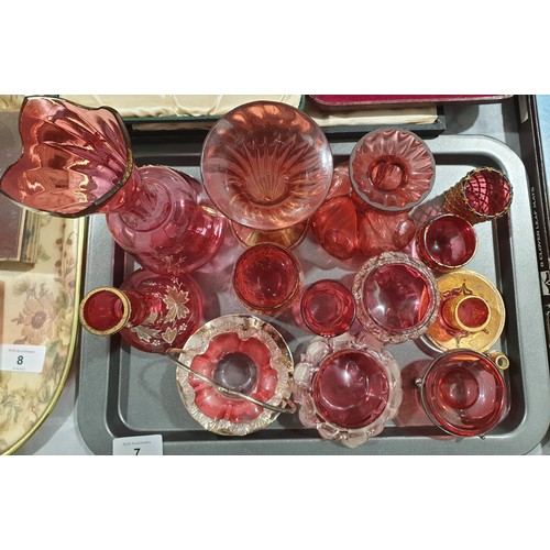 7 - A tray of cranberry ware. No shipping. Arrange collection or your own packer and shipper, please.