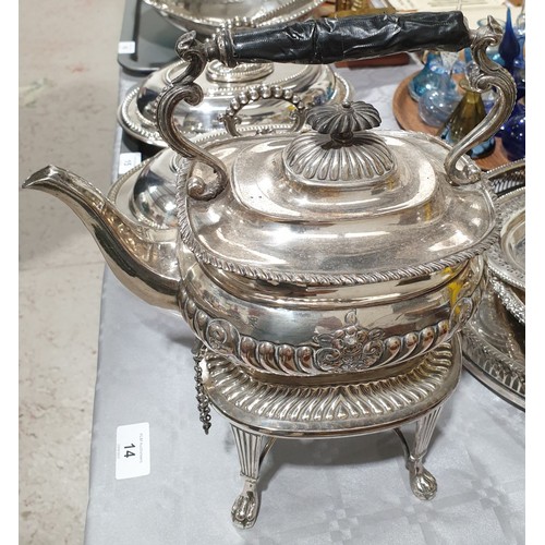 14 - A silver plated spirit kettle A/F, height 11.5