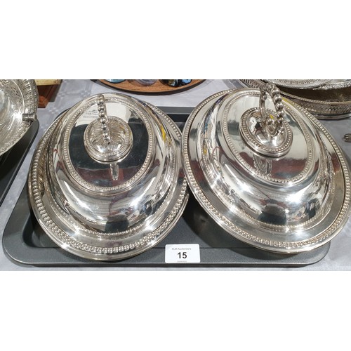 15 - Two silver plated entree dishes. Uk shipping £14.