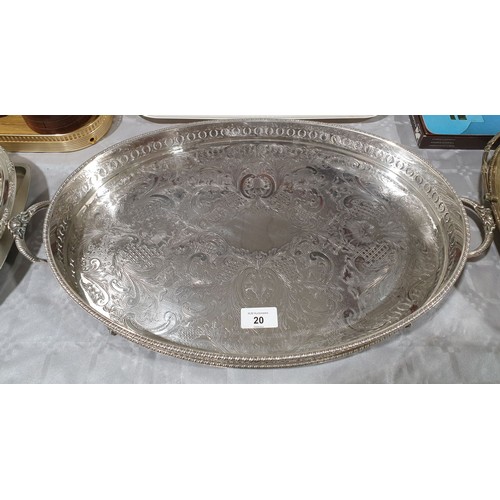 20 - A silver plated tray with deep gallery, length 18