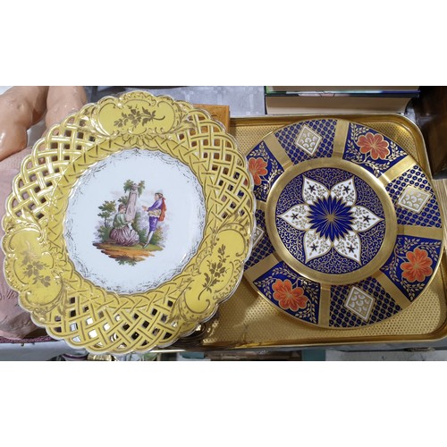 34 - A tray of assorted including an Imari pallet plate. No shipping. Arrange collection or your own pack... 