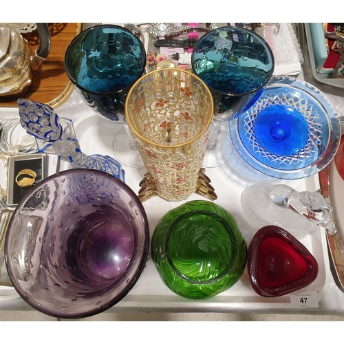 47 - A selection of vintage glassware, the decanter stopper A/F. No shipping. Arrange collection or your ... 