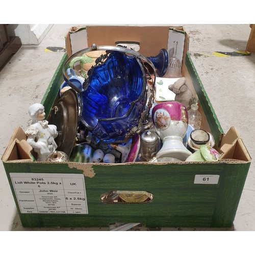 61 - A box of glass and china including Wedgewood. No shipping. Arrange collection or your own packer and... 