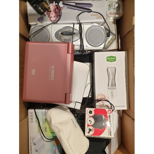 91 - A box of small electricals including DVD players. UK shipping £14.