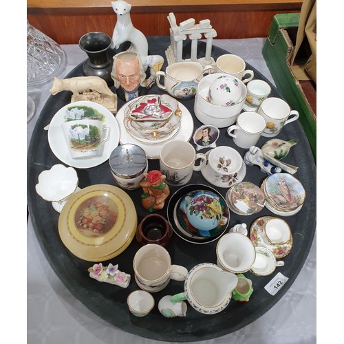 142 - A tray of ceramics including Royal Albert and Shelley. No shipping. Arrange collection or your own p... 