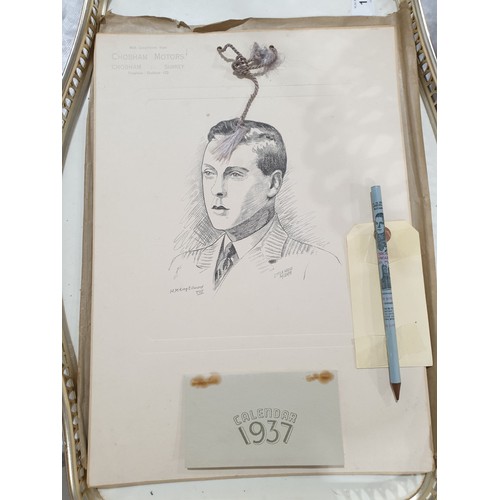 127 - An Edward VIII calendar for 1937, and abdication mug A/F and assorted royal memorabilia. No shipping... 