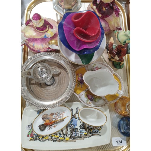 124 - A tray of assorted including a silver plated sugar sifter. No shipping. Arrange collection or your o... 