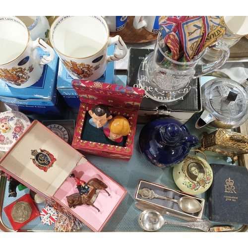 121 - A selection of royal commemorative wares including an unusual Charles and Diana jack-in-the-box. No ... 