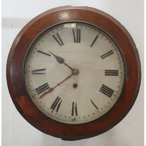 189 - An antique mahogany school clock, diameter 17