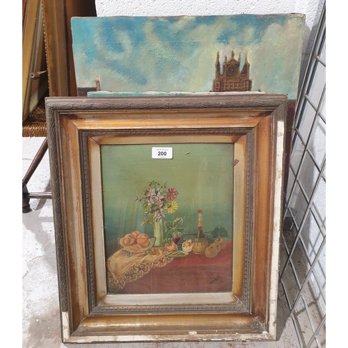 200 - An antique still life oil on canvas together with two other oil paintings. No shipping. Arrange coll... 