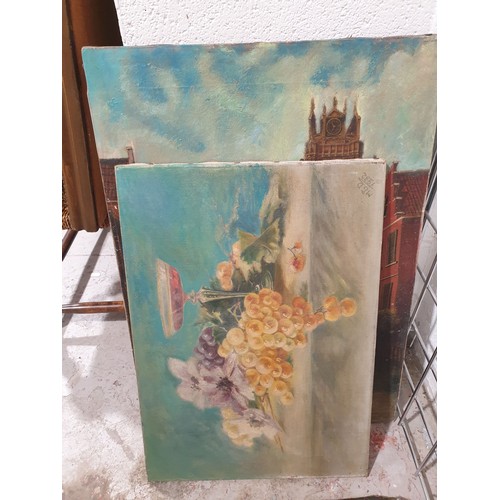 200 - An antique still life oil on canvas together with two other oil paintings. No shipping. Arrange coll... 