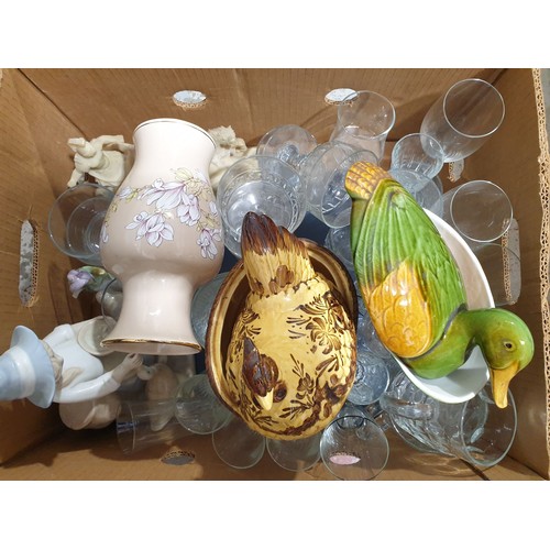 204 - A box of glass and ceramics. No shipping. Arrange collection or your own packer and shipper, please.