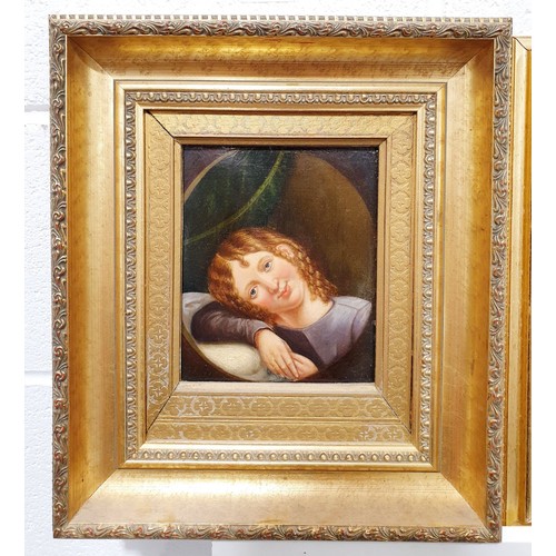 246 - An antique oil on panel painting of a girl, 7.25