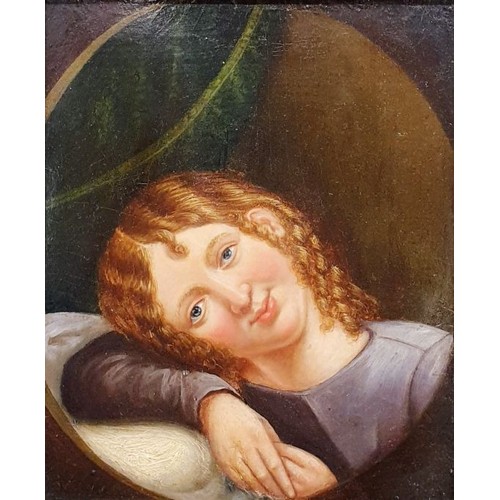 246 - An antique oil on panel painting of a girl, 7.25