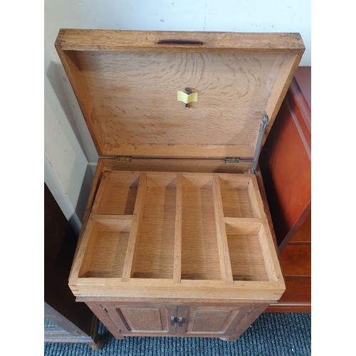 261 - A vintage oak work box with cupboard under, height 29.5