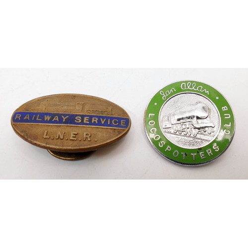 296 - A LNER railway service badge together with an Ian Allan Loco Spotters Club badge. UK shipping £14.