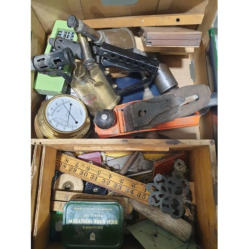 403 - A box of tools including blow lamps. No shipping. Arrange collection or your own packer and shipper,... 