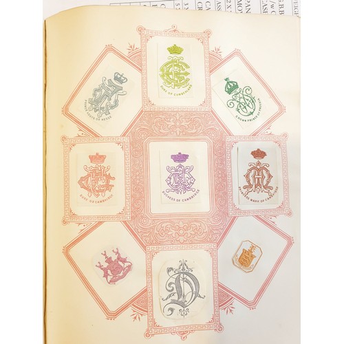 429 - An antique Crests and Monogram album with twenty one fully populated pages and three partially popul... 