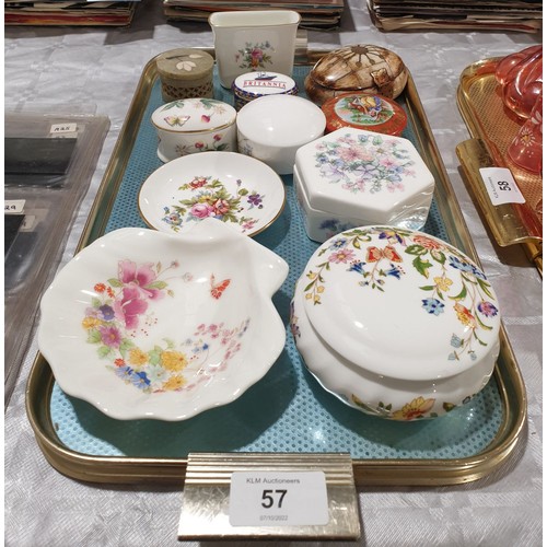 57 - A tray of trinket boxes and dishes including Aynsley, Wedgewood and Poole.