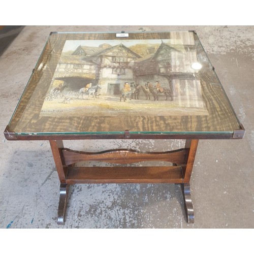 200 - A vintage folding fire screen/table, width 18