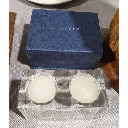 11 - A boxed crystal tea light holder, width 4.25