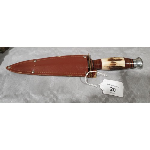 20 - An antler handled dagger by J. Nowill & Sons, Sheffield, sheath A/F. UK shipping £14.