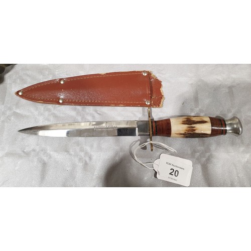 20 - An antler handled dagger by J. Nowill & Sons, Sheffield, sheath A/F. UK shipping £14.