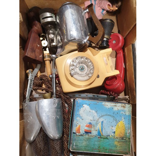 31 - A box including a vintage wall mount telephone. No shipping. Arrange your own packer and shipper, pl... 